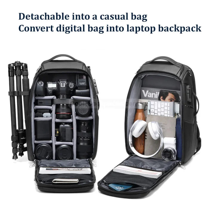 Back Opening Camera Backpack - Black