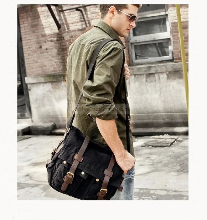 Black Canvas Messenger Bag