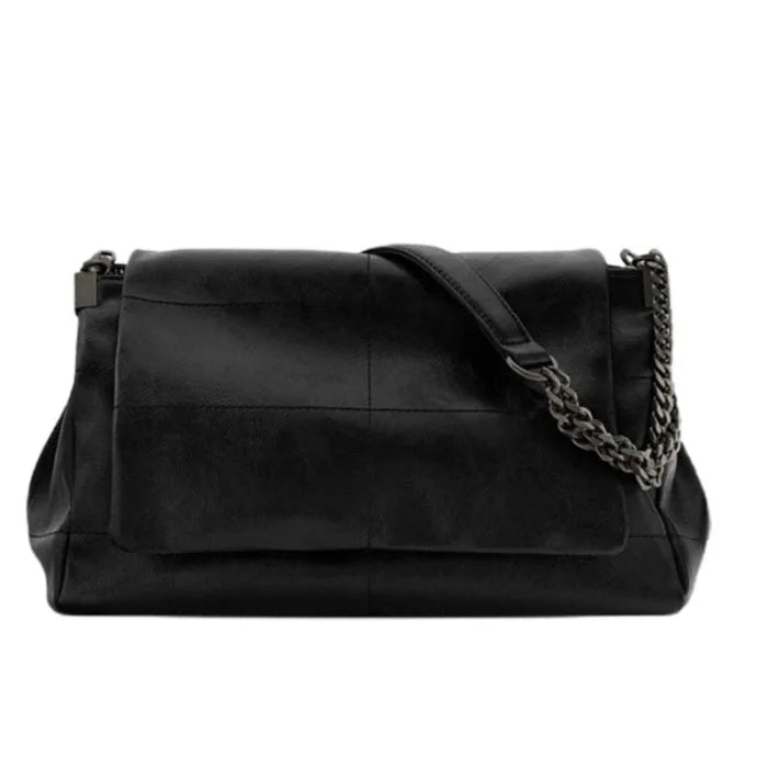 Black Faux Leather Messenger Bag