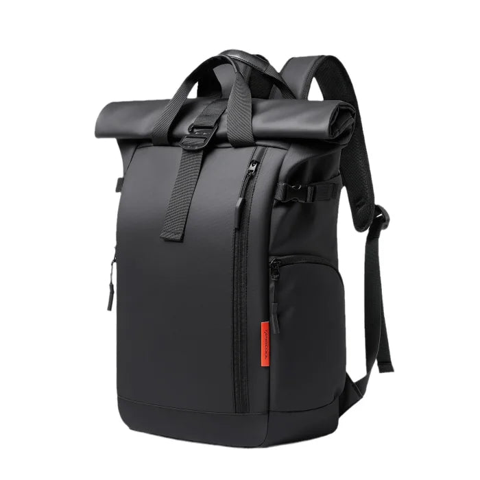 Black Roll Top Backpack - Black