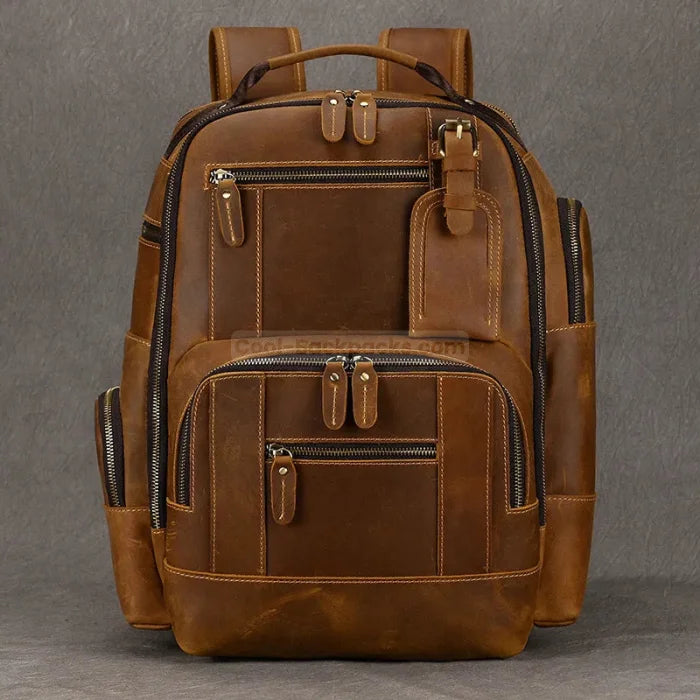 Brown Leather Travel Backpack