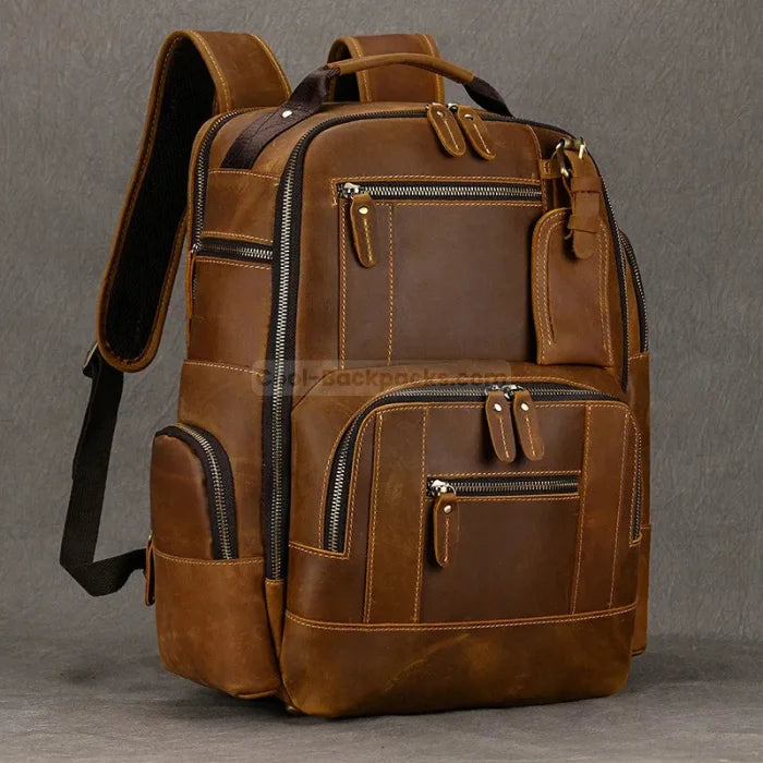 Brown Leather Travel Backpack