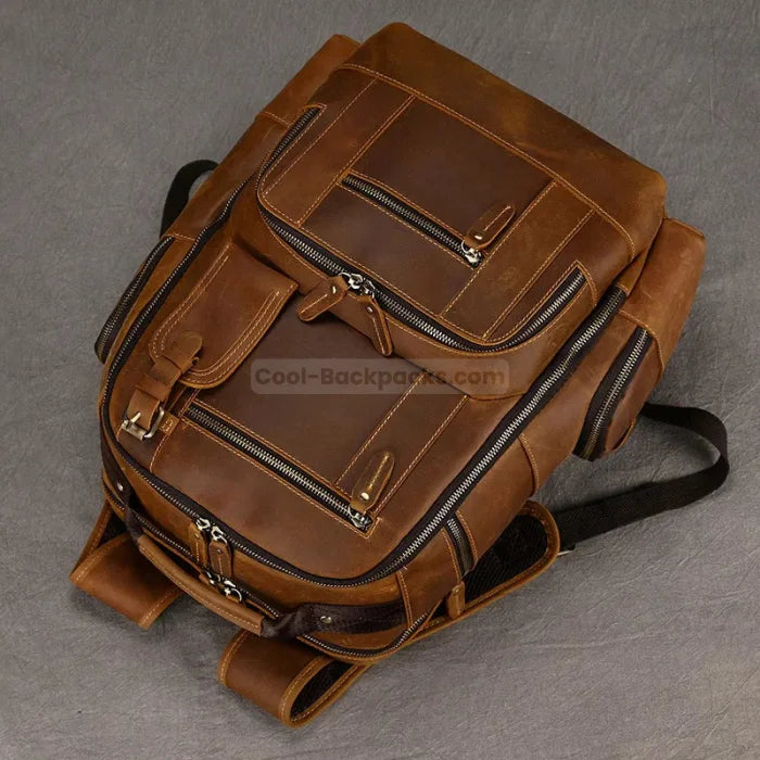 Brown Leather Travel Backpack