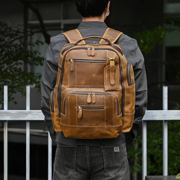 Brown Leather Travel Backpack