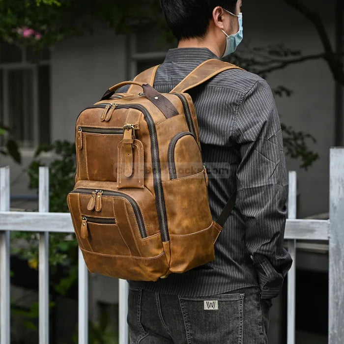 Brown Leather Travel Backpack