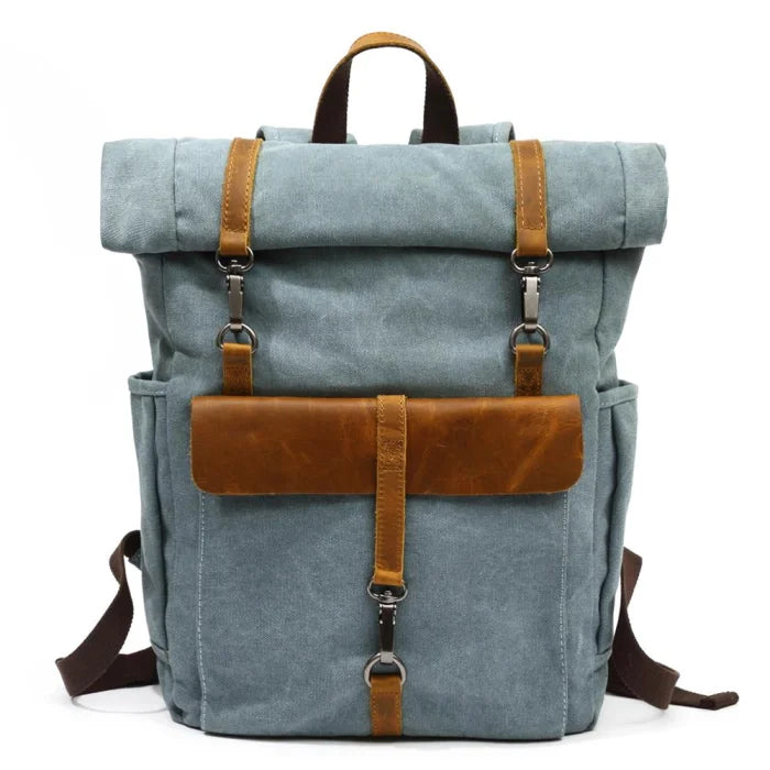 Canvas and Leather Backpack - Blue