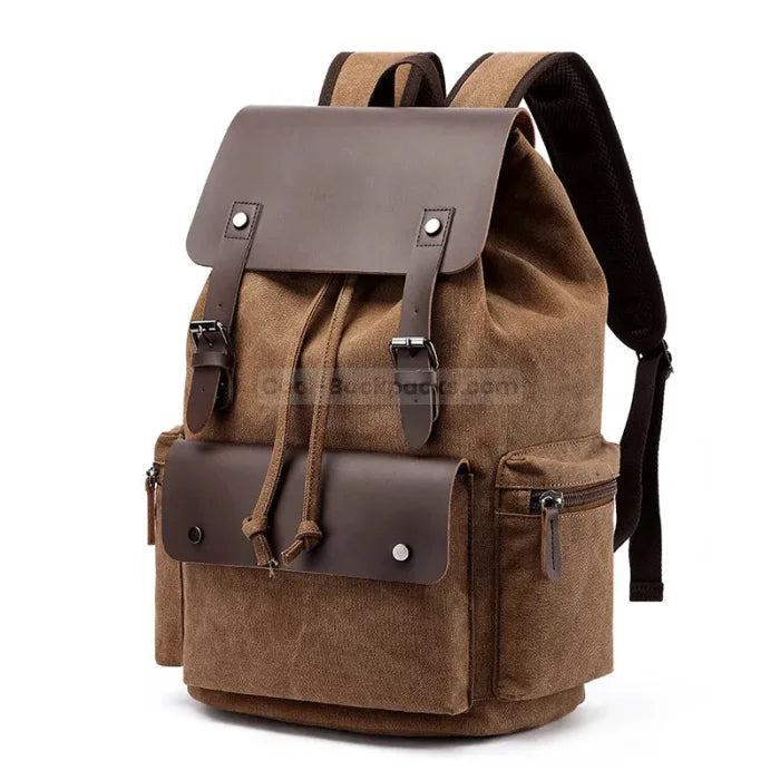 Canvas Leather Rucksack Backpack - Brown