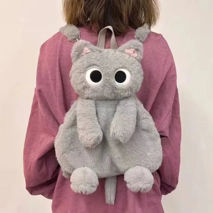 Cat Plush Backpack - Grey