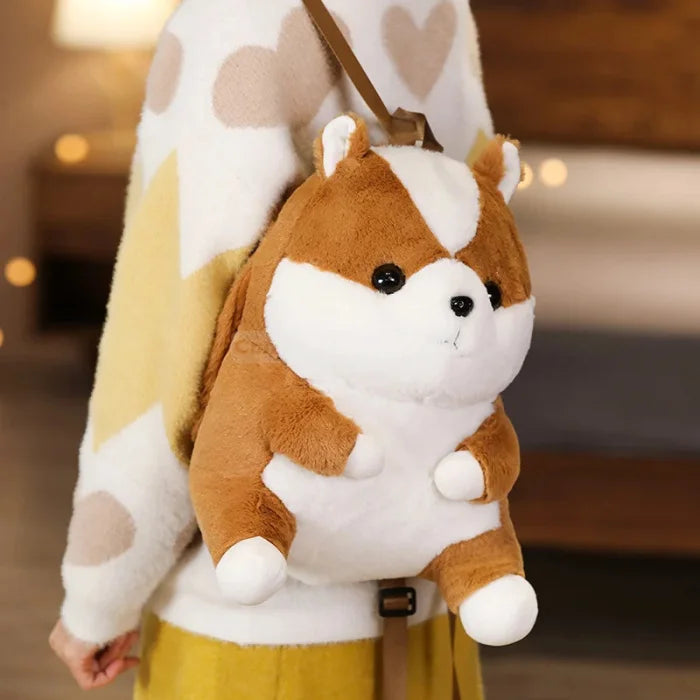 Corgi Plush Backpack - Dark brown