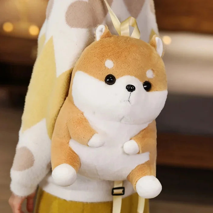 Corgi Plush Backpack - Light brown