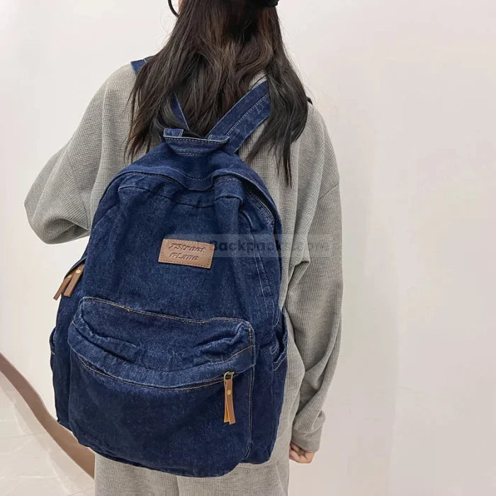 Dark Blue Denim Backpack