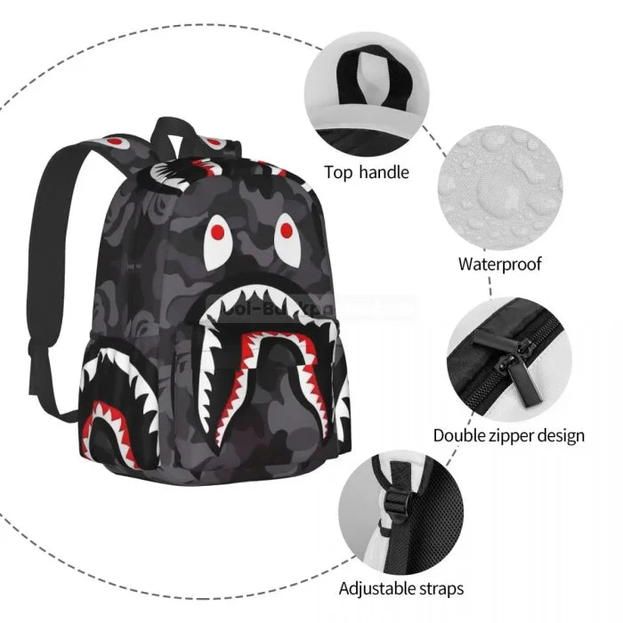 Designer Shark Backpack - 36x32x10cm