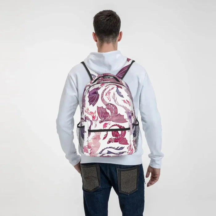 Dragon Print Backpack - Black / 31x15x42 CM