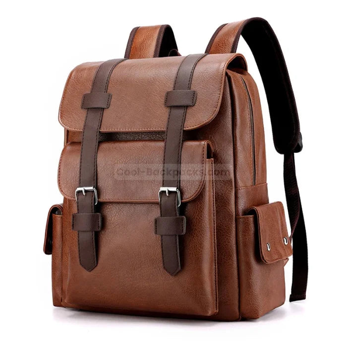 Faux Leather Rucksack Backpack - Brown