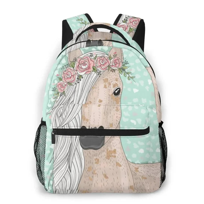 Flower Horse Backpack - Black / 16 Inches