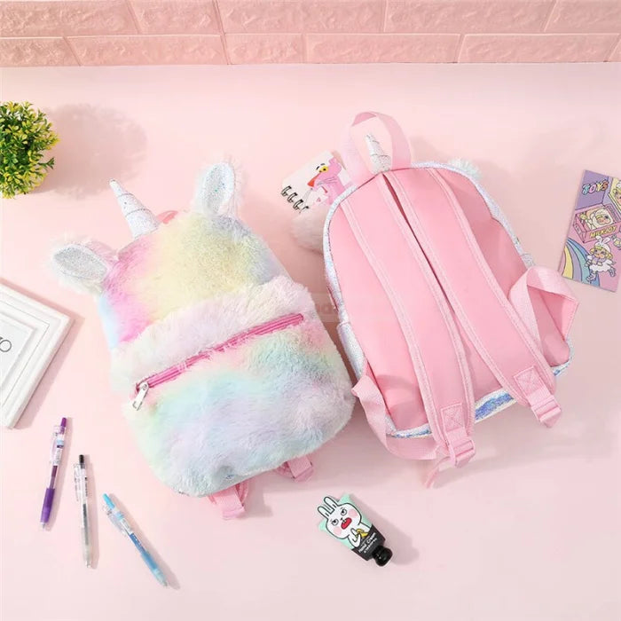 Fuzzy Unicorn Backpack - yellow