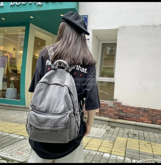 Gray Denim Backpack