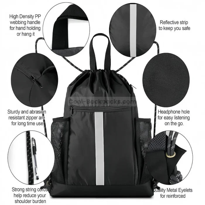 Gym Backpack With Water Bottle Holder - Black