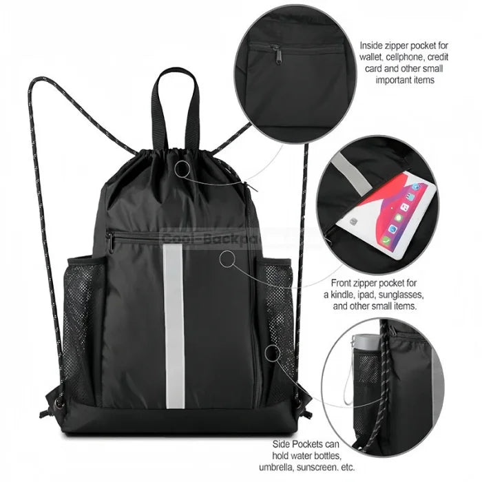 Gym Backpack With Water Bottle Holder - Black