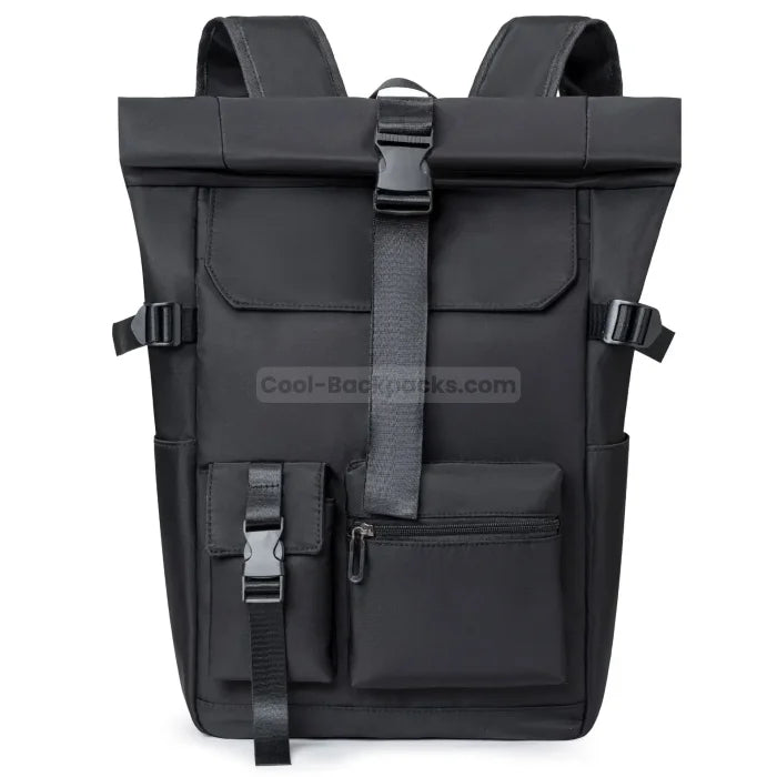 Laptop Roll Top Backpack - Black