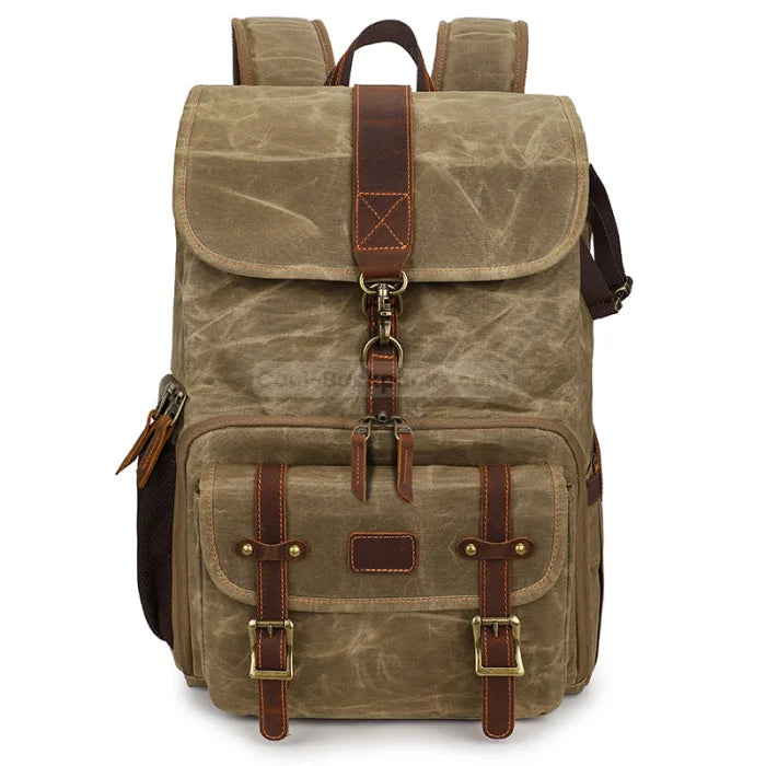 Leather Camera Backpack - Khaki