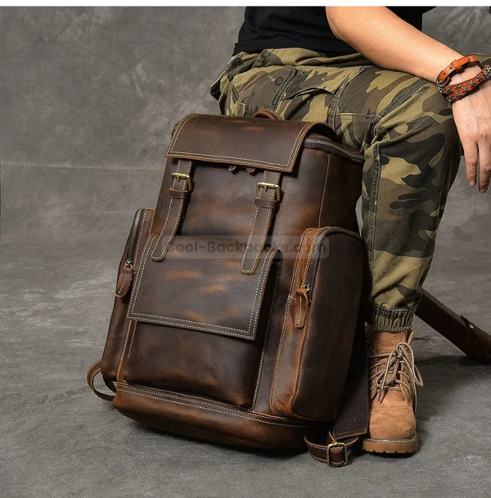 Mens Brown Leather Rucksack