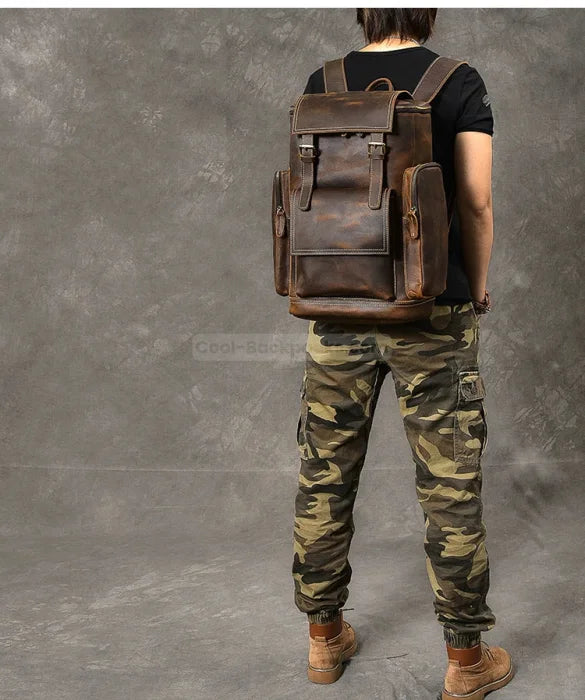 Mens Brown Leather Rucksack