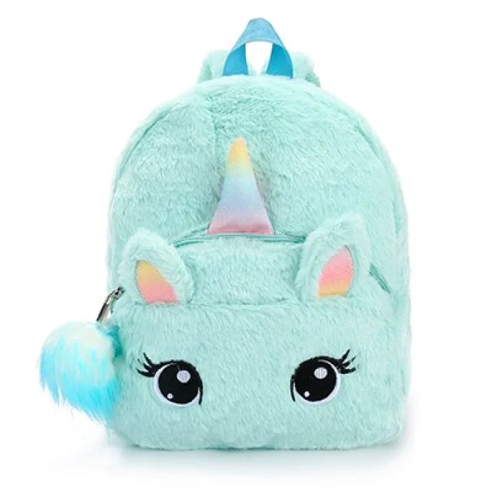 Pink Fluffy Unicorn Backpack - Green (30x25x10cm)