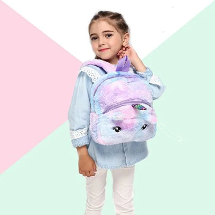 Pink Fluffy Unicorn Backpack - Purple (25x23x6cm)