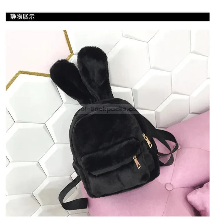 Plush Bunny Backpack - Black