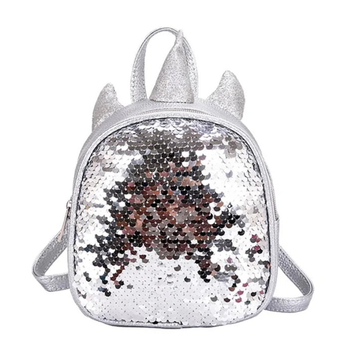 Rainbow Sequin Unicorn Backpack - Silver / 17x8x19cm