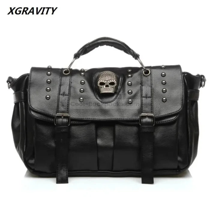 Skull Messenger Bag - Black