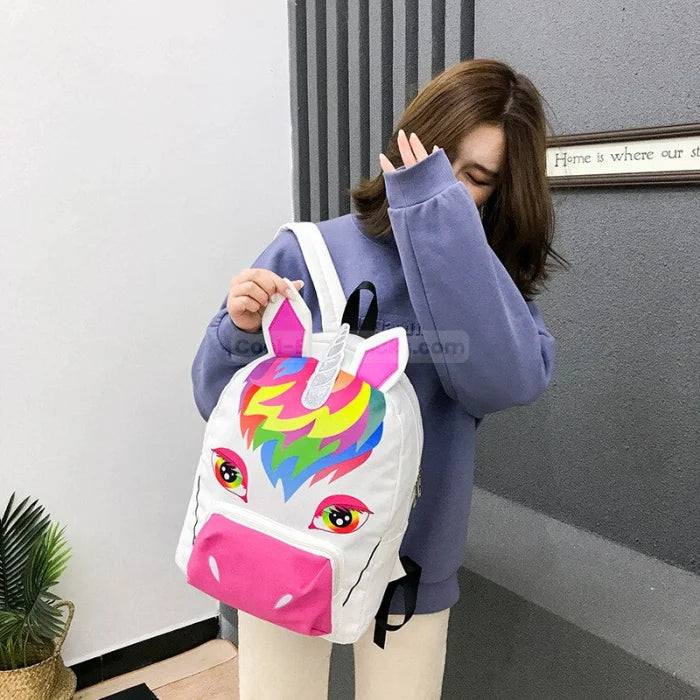 White Rainbow Unicorn Backpack - 28x11x40cm