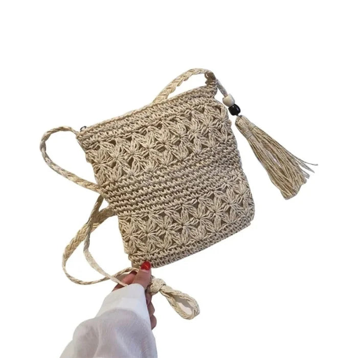 Woven Messenger Bag - Beige